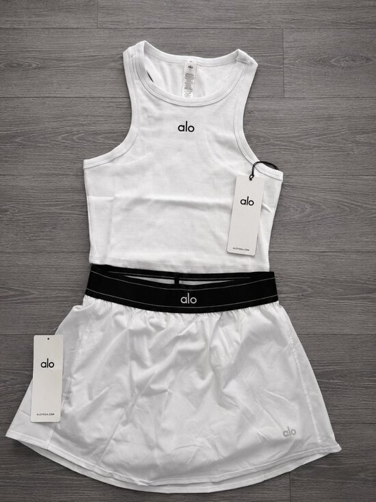 ALO Yoga Dresses & Skirts - ALO Yoga White Mini Skirt with Black Waistband